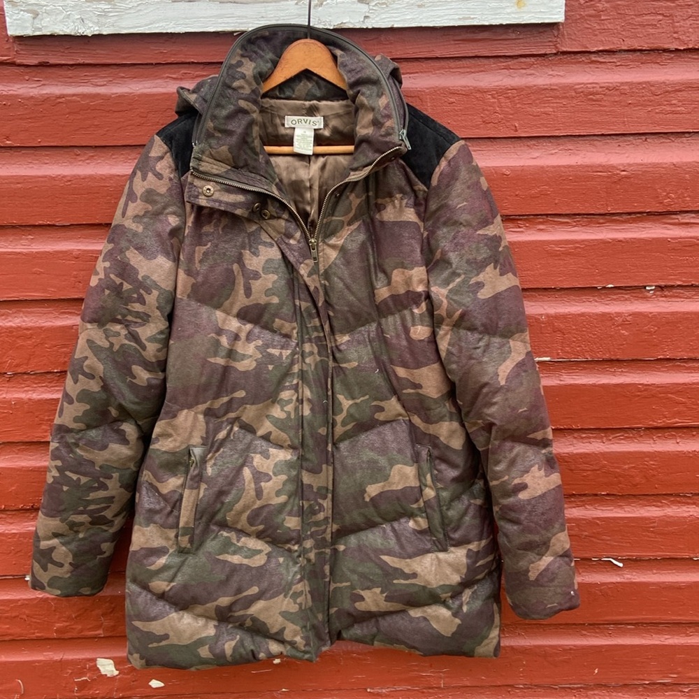 Orvis Down Jacket Camo Pattern Hooded Winter Puff… - image 6